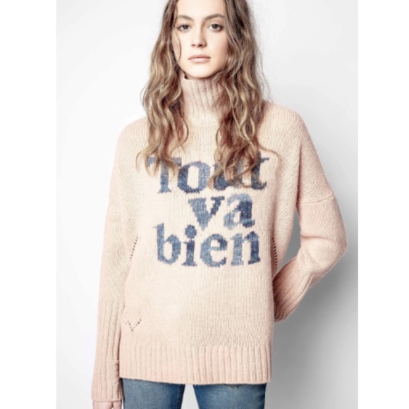 NEW Zadig & Voltaire Women's Pink Alma Tout Va Bien Long Sleeve Sweater Size XS - Picture 1 of 9